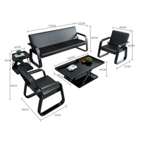 Ensemble de canapés de bureau industriels en cuir noir, sièges de réception, structure métallique, démontable (KD), mobilier de salon professionnel