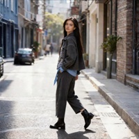 Ensemble 2 pièces pour femmes, veste courte légère et pantalon large assorti, tenue décontractée à boutons pour tous les jours