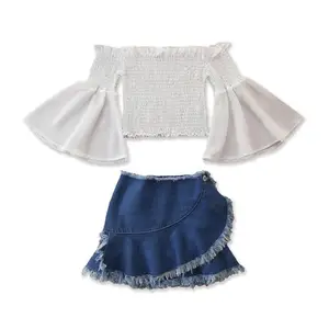 Collarless शीर्ष डेनिम लघु जींस पोशाक छोटी लड़की स्कर्ट बच्चे बच्चों के कपड़े सेट