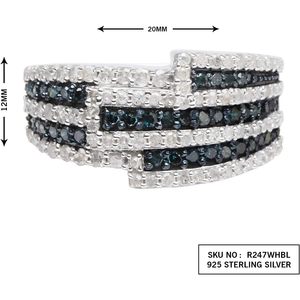 Natural White And Blue Diamond Band <b>Ring</b> 925 Sterling <b>Silver</b> Round Cut Geometric Design Women's Engagement <b>Ring</b> Size 9 - Product Image 6