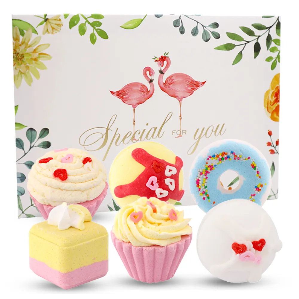Private label hot selling gift boxes package manufacturer organic shower bomb bath fizzy cupcake bath bomb