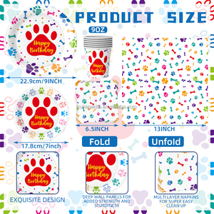 Assiettes, serviettes, gobelets et vaisselle en papier pour fête d'anniversaire sur le thème des pattes d'animaux, et fournitures de fête sur le thème des chiens - Product Image 3