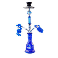Kit Chicha Double Tuyau 57cm avec Foyer en Verre, Bol en Céramique, Plateau Métallique, Feuilles et Embouts pour Bar, Café, Fête