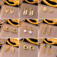 Vente en gros de bijoux de luxe hypoallergéniques tendances personnalisés boucles d'oreilles en acier inoxydable plaqué or 18 carats, étanches pour femme