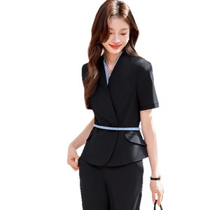 Women's Black Business Suit Set Short Sleeve Hotel Uniform Summer 2025 Polyester Material - Product Image 5