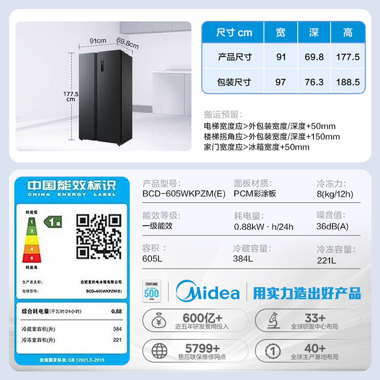 สีเทาถ่าน - เงาลอยตัว [605L, ระดับ 1 ระบายความร้อนด้วยอากาศ] BCD-605WKPZME