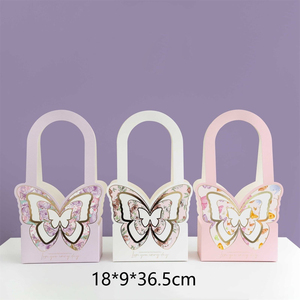 Caja de arreglo de flores con estampado de mariposas a la moda, ramo de mano, embalaje de <span class=keywords><strong>floristería</strong></span>, caja de papel de regalo plegable - Product Image 2
