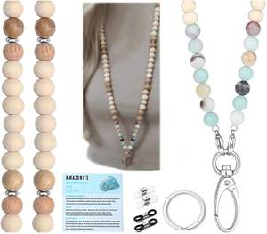 新しいデザインかわいい天然石ビーズ<span class=keywords><strong>ID</strong></span>ホルダーでパーソナライズ無料サンプルキーストラップ女性用<span class=keywords><strong>ID</strong></span>バッジ - Product Image 1