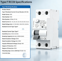 RCCB Tipe F 40A 30mA 2 Kutub 6KA Pemutus Sirkuit Arus Sisa YL9 RCD untuk Penggerak Kecepatan Variabel dan Inverter Peralatan Rumah Tangga
