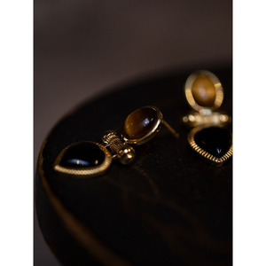 Pendientes Geométricos de Piedra Natural Hechos a Mano de Lujo Vintage <span class=keywords><strong>Hera</strong></span>, con Piedra Ojo de Gato y Ágata Negra, para Mujer - Product Image 6