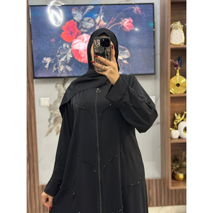 Elegante Abaya Larga con Volantes y Adornos de Ágata, con Pañuelo, Sin Costuras, Ideal para Verano y Otoño, Perfecta para la Oración y Ocasiones Festivas - Product Image 4