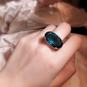 Blue Oval Zircon <b>Statement</b> <b>Ring</b> Claw Set Brass Finger Jewelry for Women Anniversary Party Gift - Product Image 1