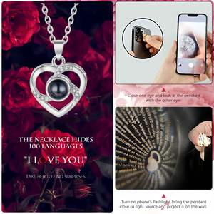 Collar de Cadena con Colgante de Clavícula Premium, Superventas, con Proyección de 'Te Amo' en 100 Idiomas, Joyería de Moda para San Valentín, con Circonita - Product Image 6