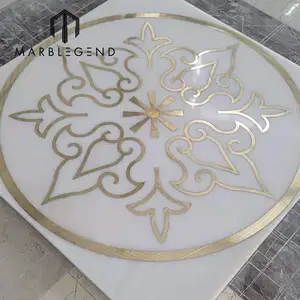 Personalizado branco mármore waterjet medalhões bronze ouro embutimento mármore piso