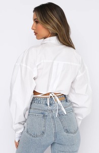 Liu Ming New Trending Casual da donna con lacci e cordoncino svasato a maniche lunghe blusa Crop Top - Product Image 3