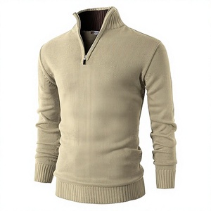Pull à col zippé pour homme, coupe ajustée, style business décontracté, manches longues, col en V, tissé, respirant, élégant - Product Image 1