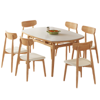 Table à manger rectangulaire extensible en ardoise de style crème Wabi-Sabi, design nordique pour petits appartements, usage domestique, 6 places