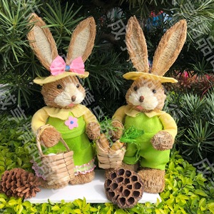 DAMAI 45cm Straw Rabbit <b>Ornaments</b> for <b>Easter</b> Party Decorations a Pair Straw <b>Easter</b> Bunny for Festival Decorations - Product Image 3