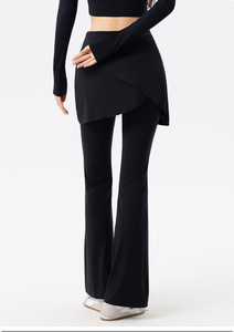 Pantalones de <span class=keywords><strong>Yoga</strong></span> 2 en 1 GH de Color Sólido, Pantalones Acampanados de Cintura Alta, Leggings Delgados para Mujer, Pantalones Falda Deportivos para Exteriores con Cierre Elástico - Product Image 6