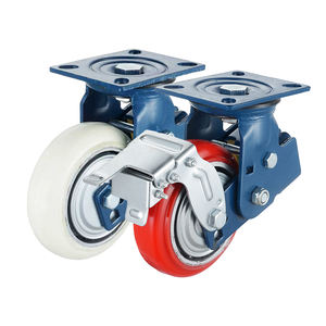 4 5 6 8 Polegada Heavy Duty Double Spring Shock Absorbing Casters Cozimento Azul Pintura Ferro Fundido PU Rodas Mola Carregada Rodízios - Product Image 1