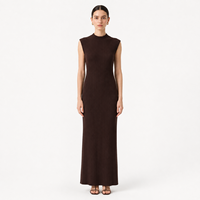 Robe midi sans manches en maille fine noire pour femme, col montant, marque privée, vente en gros