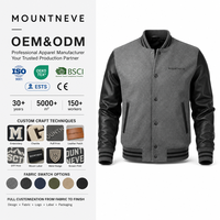 Veste universitaire en laine personnalisée pour homme, gris et noir, manches en cuir, boutons pression, bordure côtelée, style moderne urbain, veste bomber de baseball