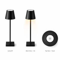 Lampe de bureau sans fil rechargeable avec abat-jour en métal noir mat et interrupteur tactile, lampe de table minimaliste portable pour chevet et bureau