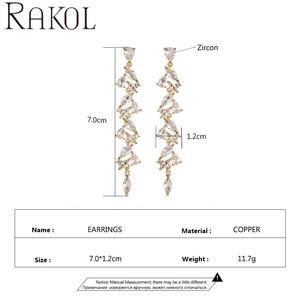 RAKOL EP5428 mujer elegante cristal brillante moda borla plata chapado en oro pendientes largos fiesta boda - Product Image 3