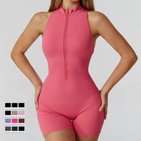 Combinaison courte sans manches pour femme, col montant semi-zippé, dos découpé, froncée, pour yoga et fitness