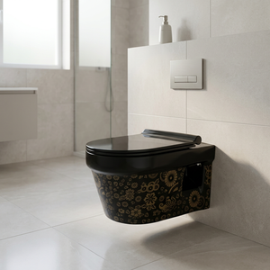 Art Moderne Imprimé Noir Couleur Rustique Rétro Sans Monture Penderie à Eau Taille Standard Bon Prix Commode de Toilette en Céramique EWC - Product Image 3