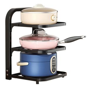 Étagère de rangement réglable à 2 niveaux en acier au carbone robuste pour comptoir de cuisine, support pour pots de fleurs et bacs alimentaires - Product Image 3