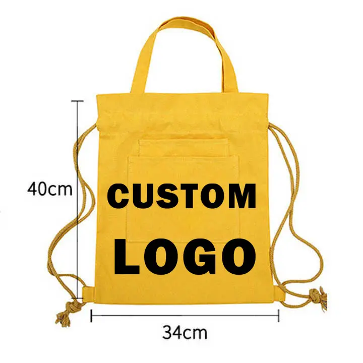 Custom Logo Oem Gift Drawstring Cotton Tote Bag With String Custom Canvas Drawstring Backpack With Logo Printed Promotional Shop