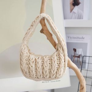 Japanese Style Vintage Women Crochet Chunky Braid Clutch Popular Knitted Twist Pattern Soft Solid Color Durable Underarm Handbag - Product Image 1