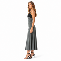 Robe longue sans manches pour femme, coupe trapèze, bicolore, à blocs de couleur, avec bretelles et taille froncée, 100% Polyester, coupe ample, style mature et tendance