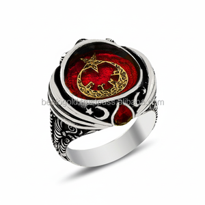 Anillo de Plata de Ley 925 para hombre, con esmalte rojo, luna y estrella - Product Image 2