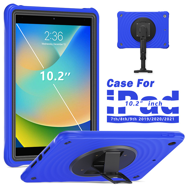 For iPad 10.2 Inch 9th 8th 7th Generation Silicone Anti-fall Rugged Tablet case Built in Live Rotating Kickstand