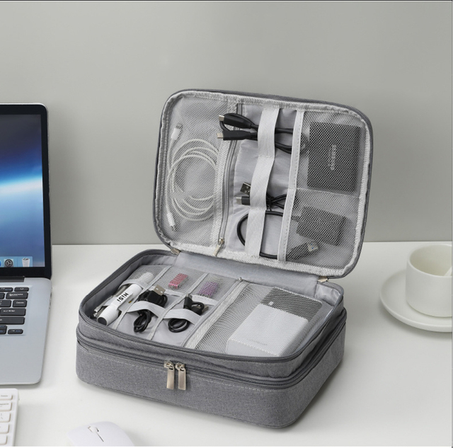 Travel Cable Bag Waterproof Double Layer Organizer Portable Storage Case for Cable Cord Charger Phone Adapter Kindle Hard Drives