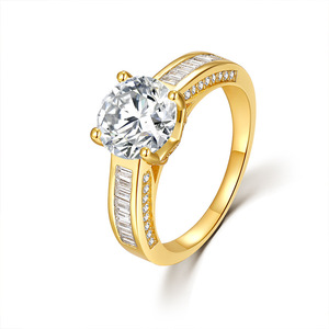 Four Prong <b>Solitaire</b> Classic Round Moissanite <b>Ring</b> S925 Sterling <b>Silver</b> Two Tone Engagement Wedding Jewelry Gift For Women - Product Image 1