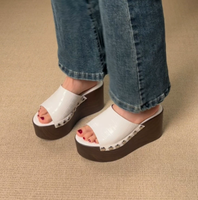 Sandales à talons compensés hauts pour femmes, style escarpins à enfiler, à plateforme épaisse et bout ouvert, élégantes et confortables, pour l'été et le quotidien