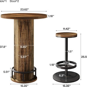 <b>Round</b> <b>bar</b> <b>table</b> <b>and</b> chair set, creative <b>bar</b> <b>and</b> restaurant <b>table</b> <b>and</b> chair combination, home industrial style high <b>stool</b> - Product Image 3