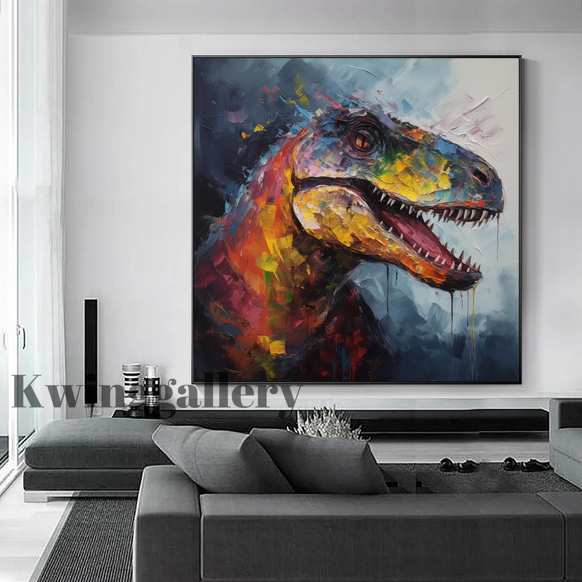 100% Handgeschilderde Overlord Dinosaurus Olieverfschilderij Dier Canvas Muur Interieur Dinosaurus Getextureerde Kunst Kinderen Kamer Decoratie