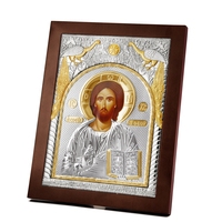 Icônes en bois orthodoxes finition argentée personnalisée en gros pour église tenture murale décoration de la maison artisanat en bois boîtes en bois signes muraux