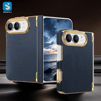Étui de protection pour téléphone portable de luxe pour affaires, Edelweiss, étui en cuir PU à double axe magnétique intégré pour iPhone Duo
