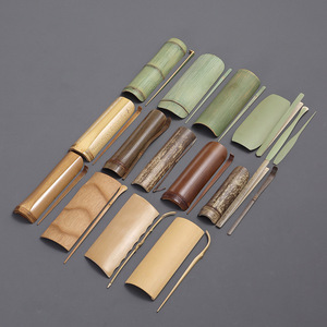 Juego de dos piezas de cucharas de té de bambú hechas a mano, recipiente para té de bambú, aguja para té, cuchara para té, accesorios para el juego del té, seis caballeros. - Product Image 1