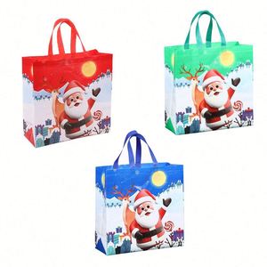 ถุงกันน้ำลายซานตาคลอสและตุ๊กตาหิมะ PP/ผ้าไม่ทอ ขนาด 36x36x14 ซม. บรรจุภัณฑ์ของขวัญคริสต์มาสขนาดใหญ่สำหรับเด็ก น่ารัก พกพาสะดวก สำหรับฮาโลวีน - Product Image 1