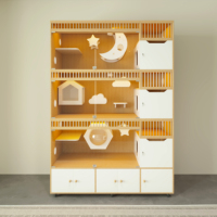 Maison pour chat en bois massif de qualité supérieure, villa de luxe pour chat avec cage en verre, enclos spacieux pour chat, mobilier pour chats d'intérieur
