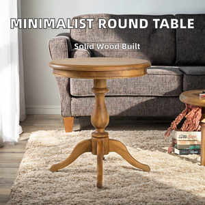 Table basse ronde en bois massif traditionnelle avec base trépied, faite à la main, durable, design antique du milieu du siècle, meubles de salon - Product Image 2