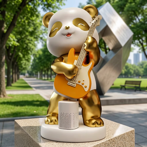 Estatua de Resina de Panda Dorado Tocando la Guitarra, Figura de Animal Musical, Decoración para el Hogar - Product Image 4