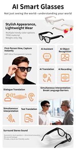 <span class=keywords><strong>Gafas</strong></span> Inteligentes MT3 con Cámara HD <span class=keywords><strong>de</strong></span> 8MP, Grabación <span class=keywords><strong>de</strong></span> Video <span class=keywords><strong>de</strong></span> 64GB, Traductor IA Unisex para iPhone y Android - Product Image 5