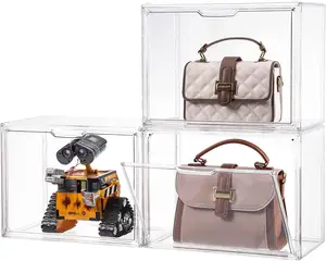 壁橱钱包收纳袋，手提包3包透明亚克力展示盒，带磁性门的可堆叠袋收纳袋，E
